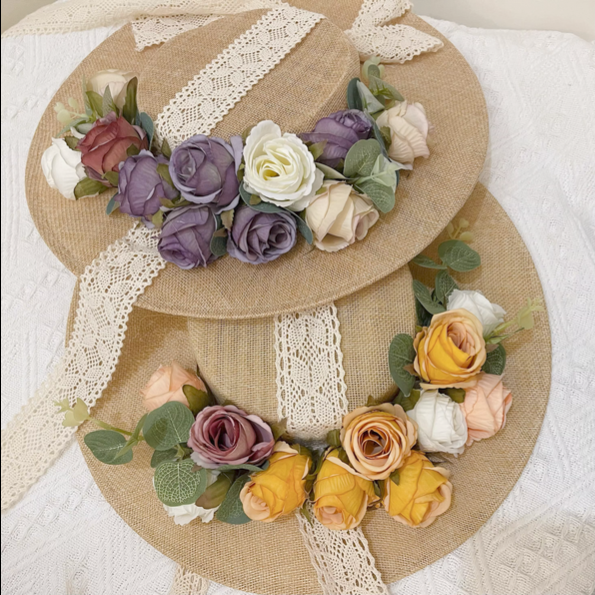 Handmade Vintage Flower Straw Hat