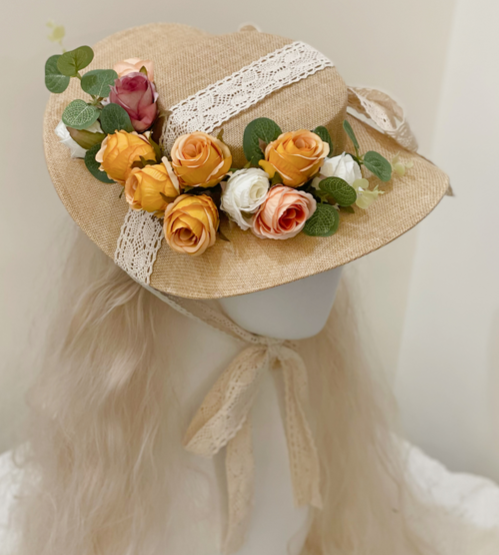 Handmade Vintage Flower Straw Hat