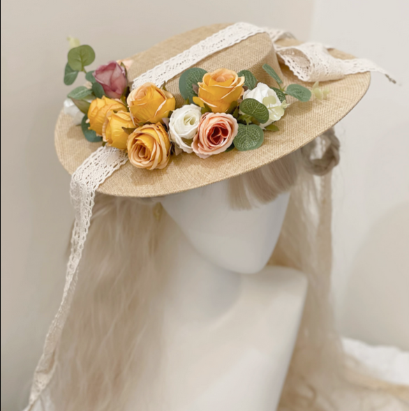 Handmade Vintage Flower Straw Hat