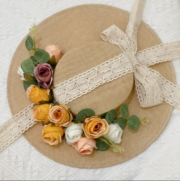 Handmade Vintage Flower Straw Hat