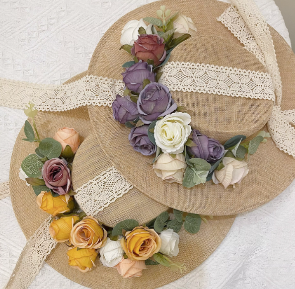 Handmade Vintage Flower Straw Hat