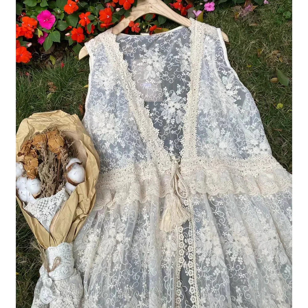 Fairycore Lace Long Overlay Vest