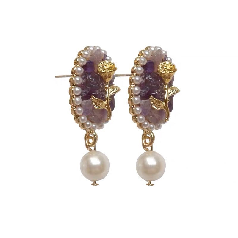 Retro Rose Pearl Ear Pins