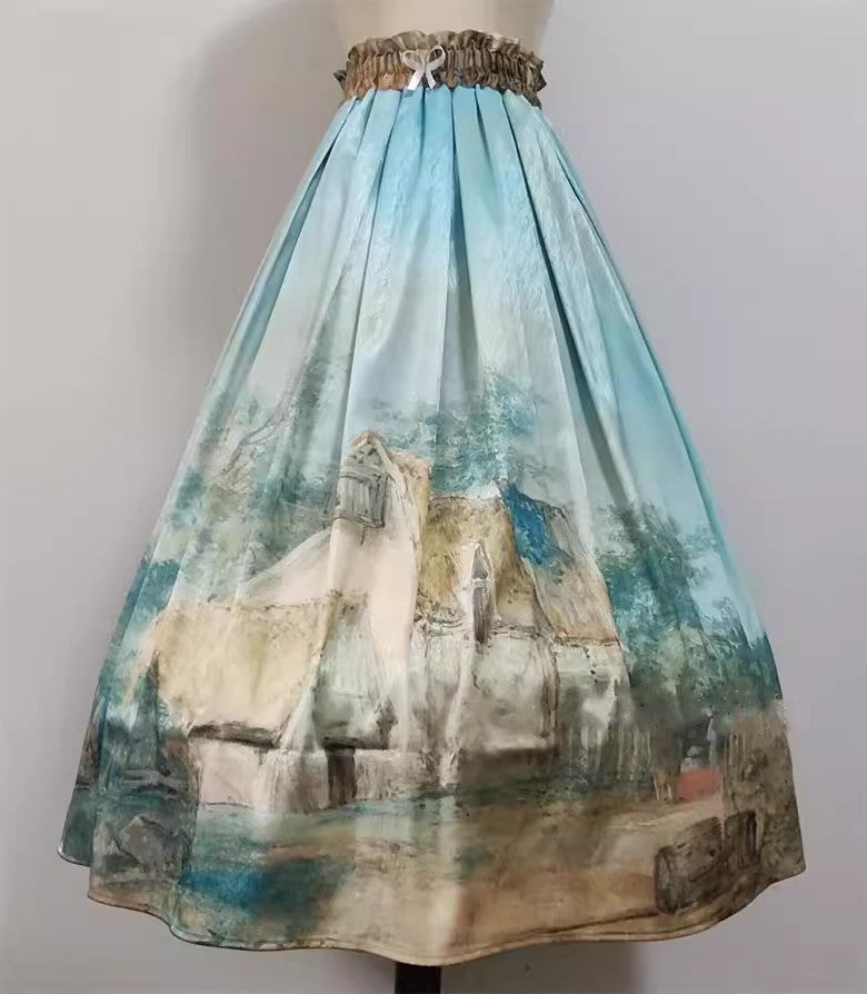 Vintage Remake Oil Painting Print Custom Made Skirt