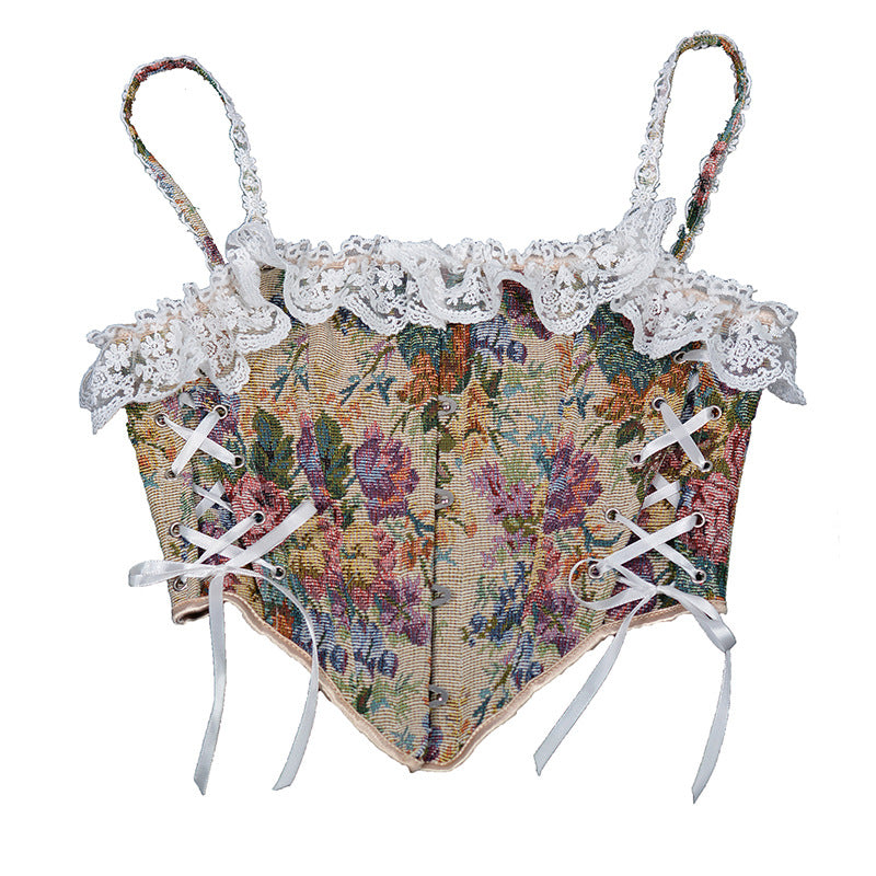 Retro Fairycore Tapestry Lace up Corset