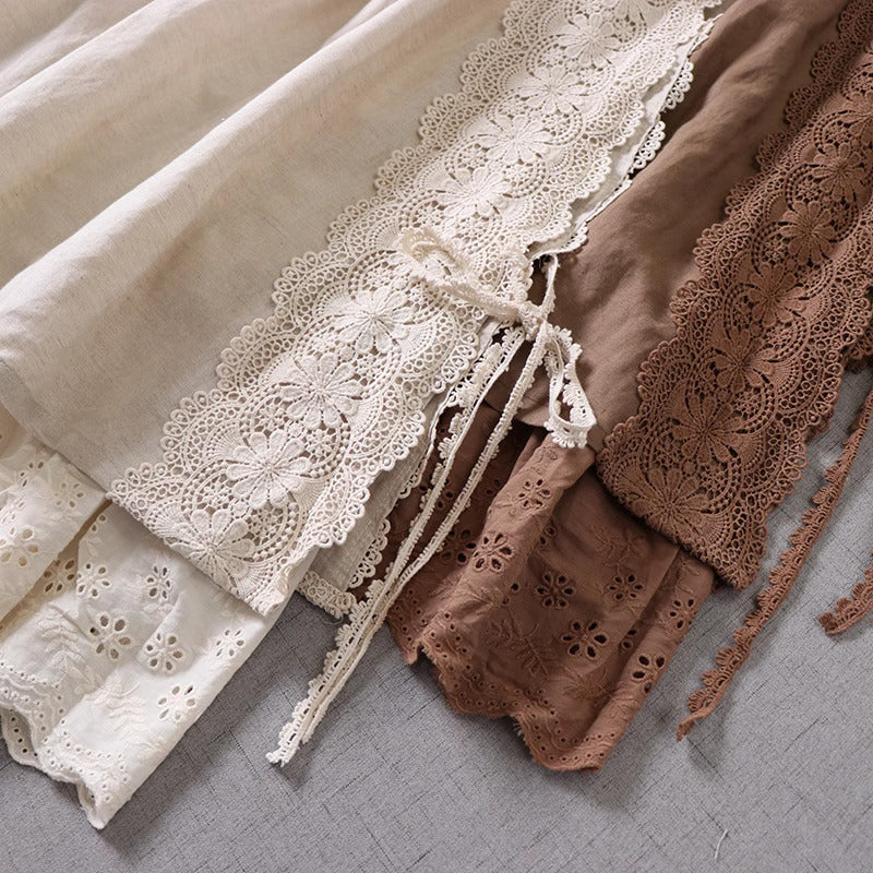 Mori kei Lace Stitched Cotton Skirt