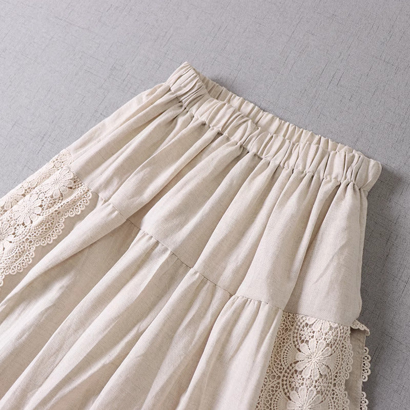 Mori kei Lace Stitched Cotton Skirt