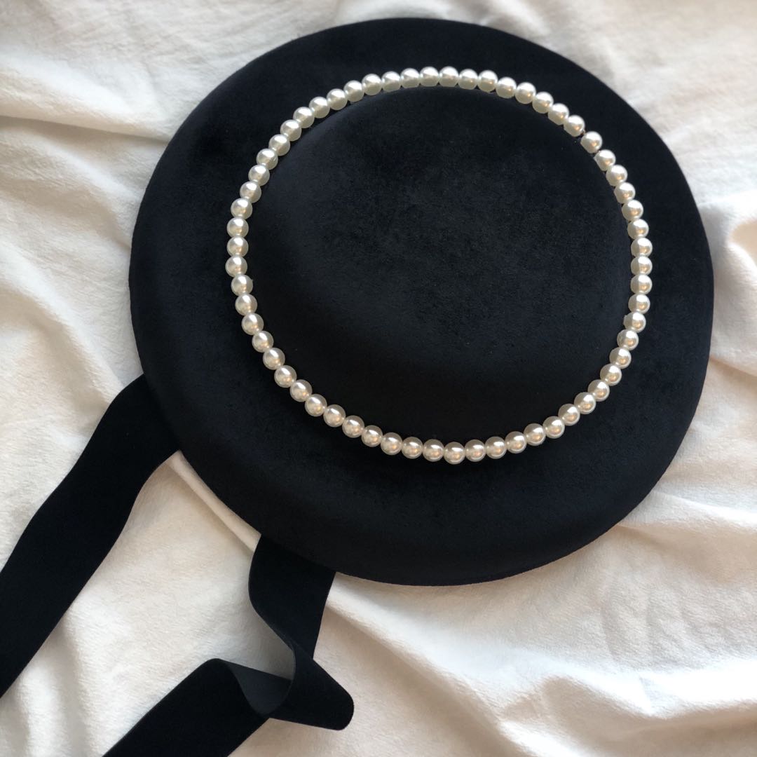 Vintage Style Velvet Black Bonnet with Straps