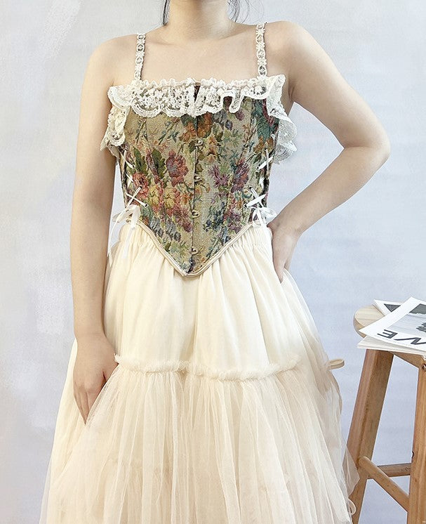 Retro Fairycore Tapestry Lace up Corset
