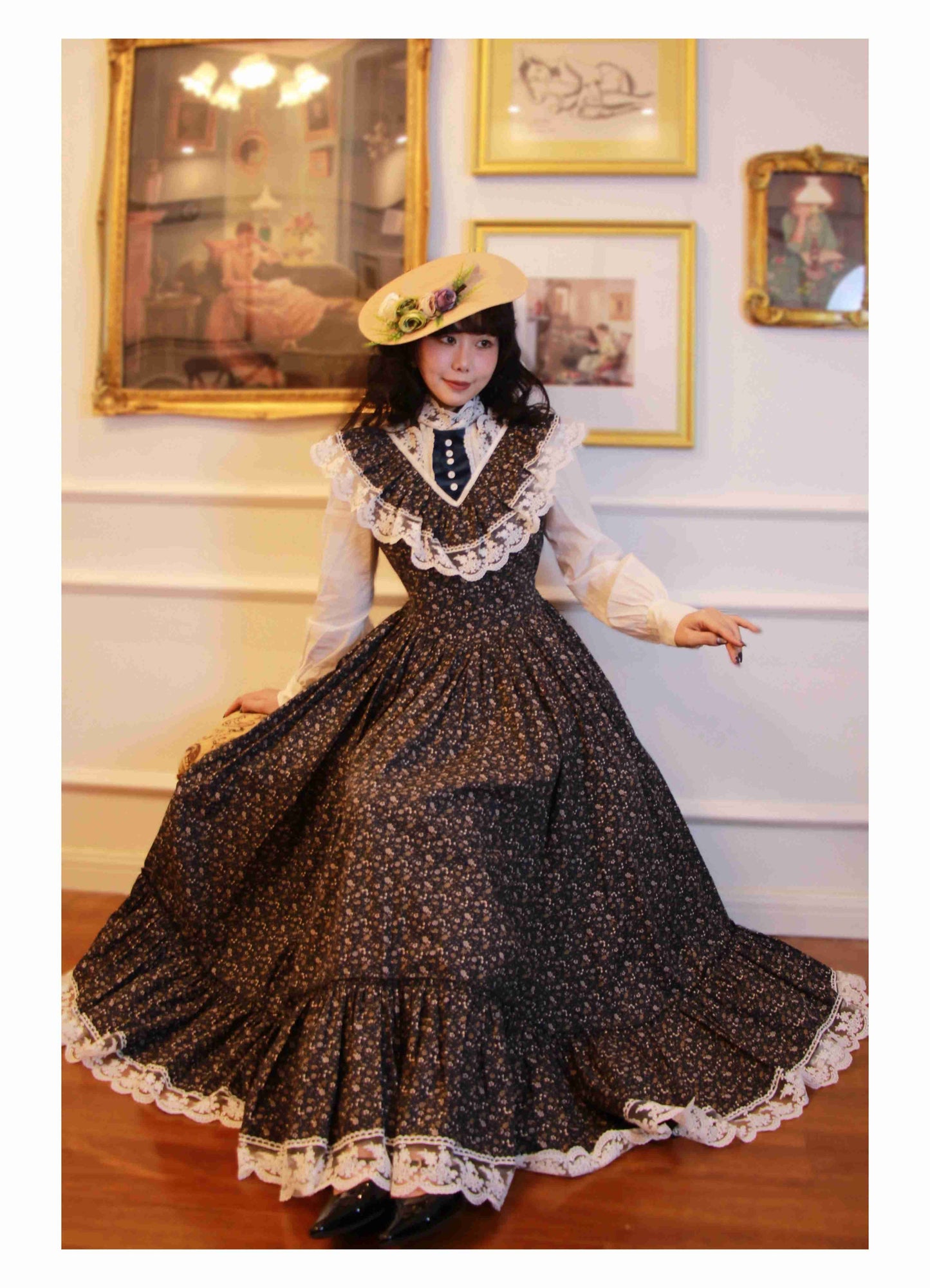 Gunne Sax Remake Floral 70s Prairie Swing Dress