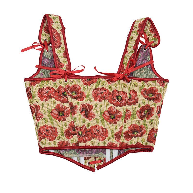 Vintage Floral Lace up Corset