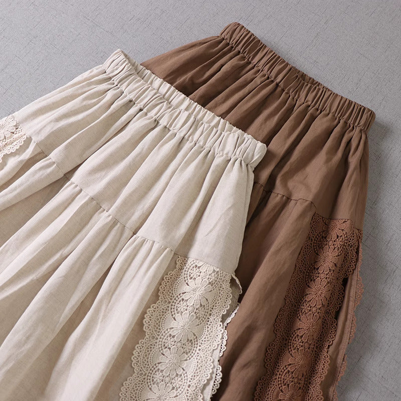 Mori kei Lace Stitched Cotton Skirt