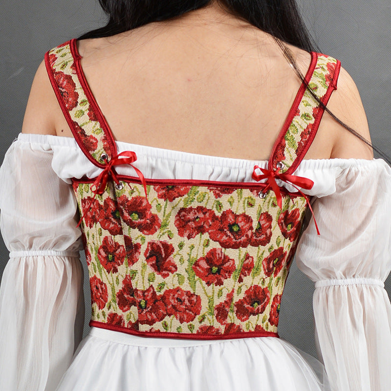Vintage Floral Lace up Corset