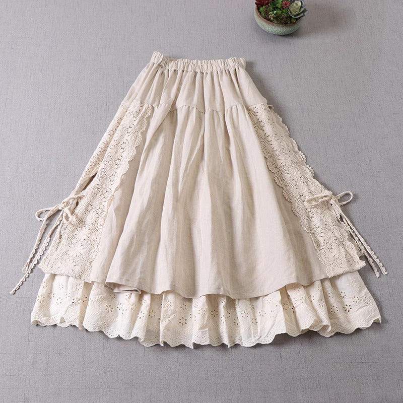 Mori kei Lace Stitched Cotton Skirt