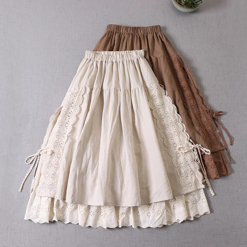 Mori kei Lace Stitched Cotton Skirt