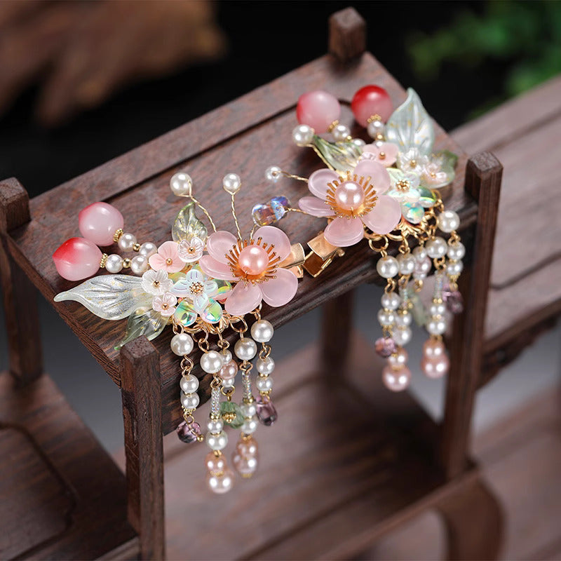 Dreamy Peach Blossom Hair Clips