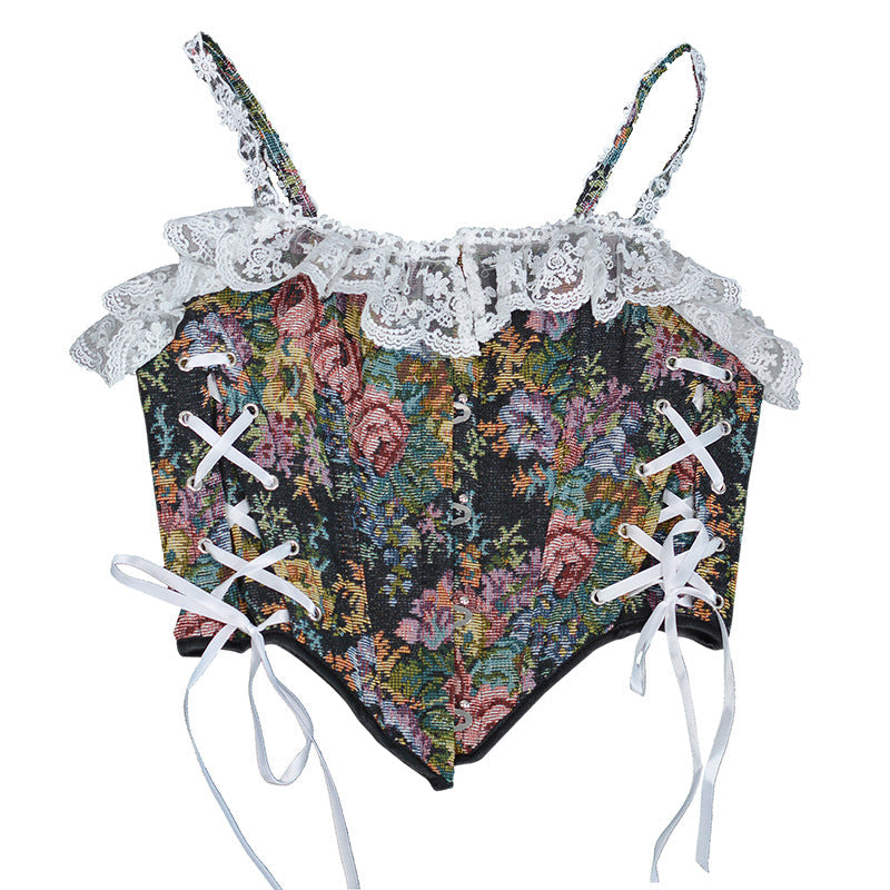 Retro Fairycore Tapestry Lace up Corset