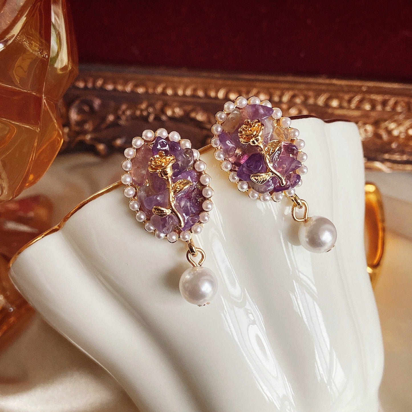 Retro Rose Pearl Ear Pins