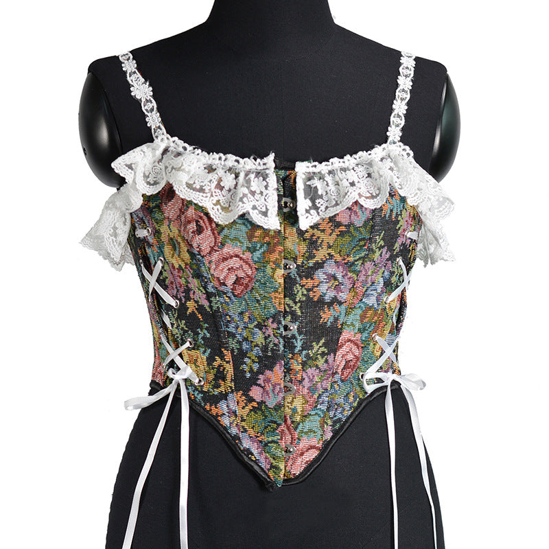 Retro Fairycore Tapestry Lace up Corset