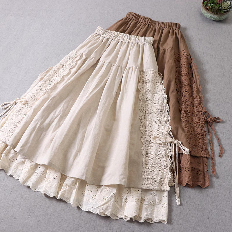 Mori kei Lace Stitched Cotton Skirt