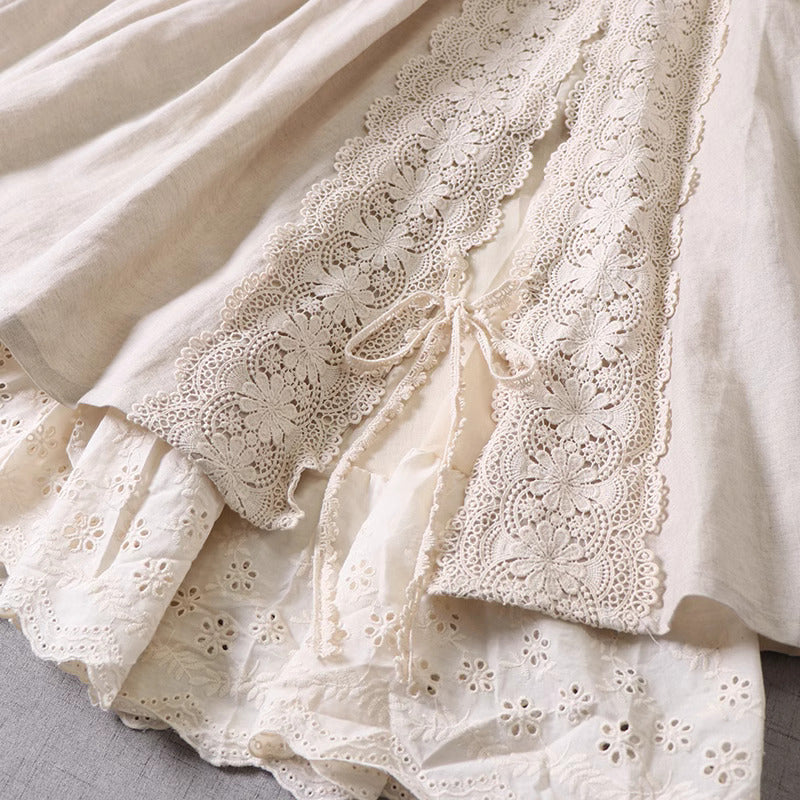 Mori kei Lace Stitched Cotton Skirt