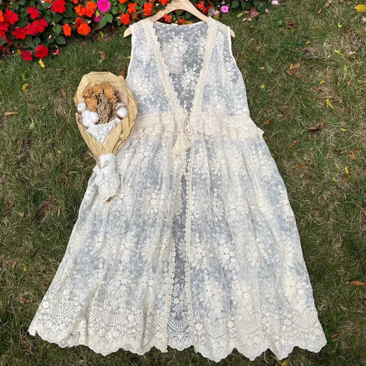 Fairycore Lace Long Overlay Vest
