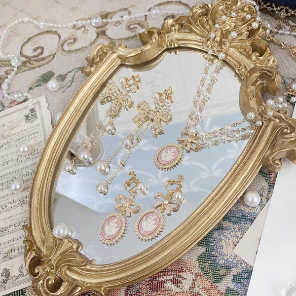 Handmade Vintage Cameo Ear Pins & Necklace