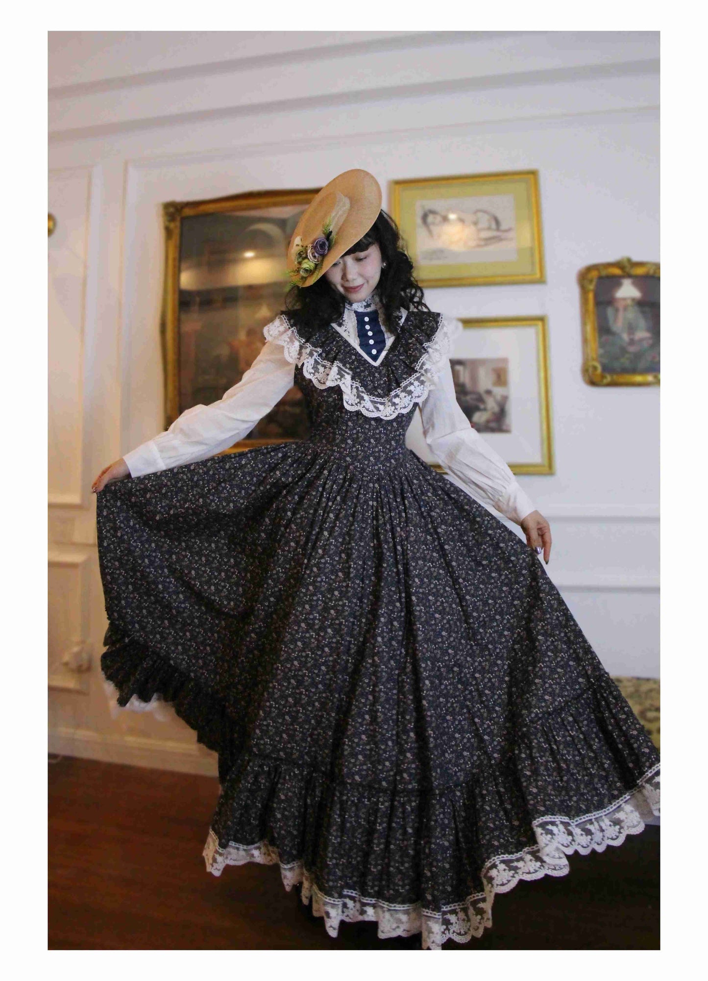 Gunne Sax Remake Floral 70s Prairie Swing Dress