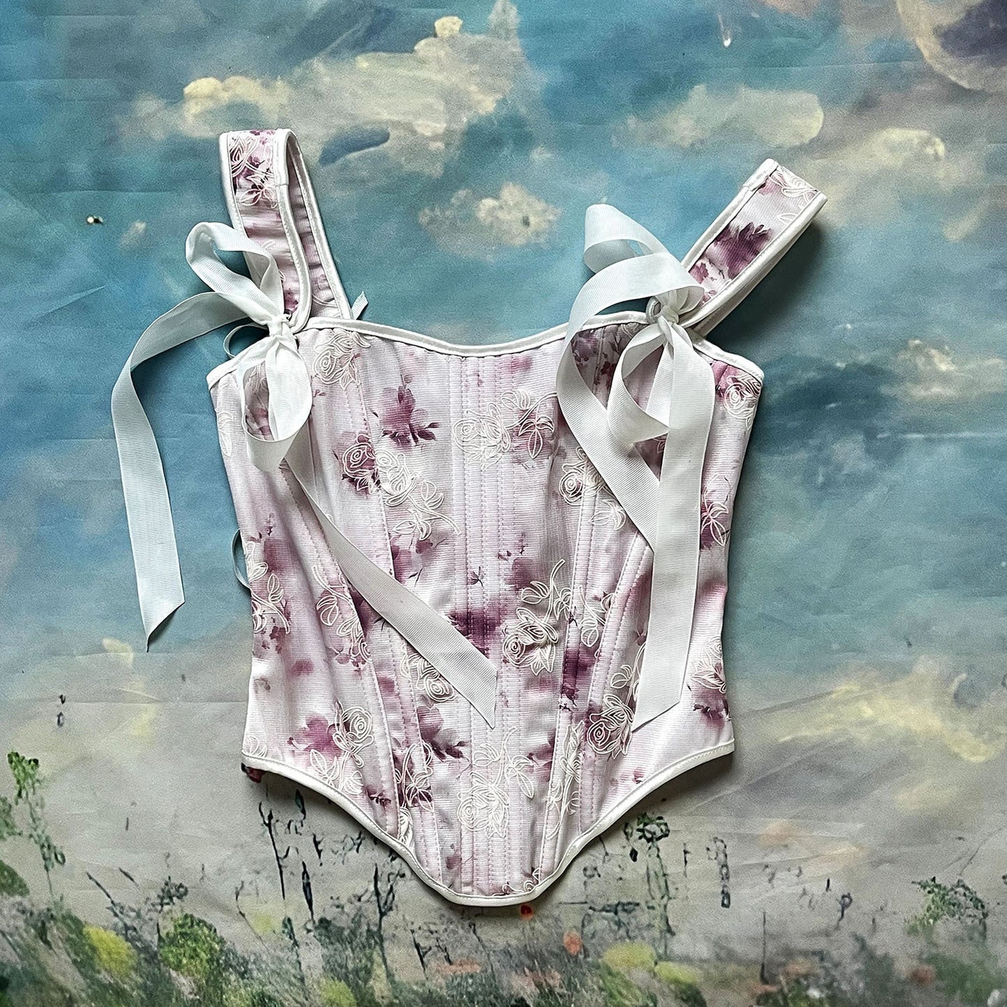 Retro Fairycore Bow Tie Floral Corset