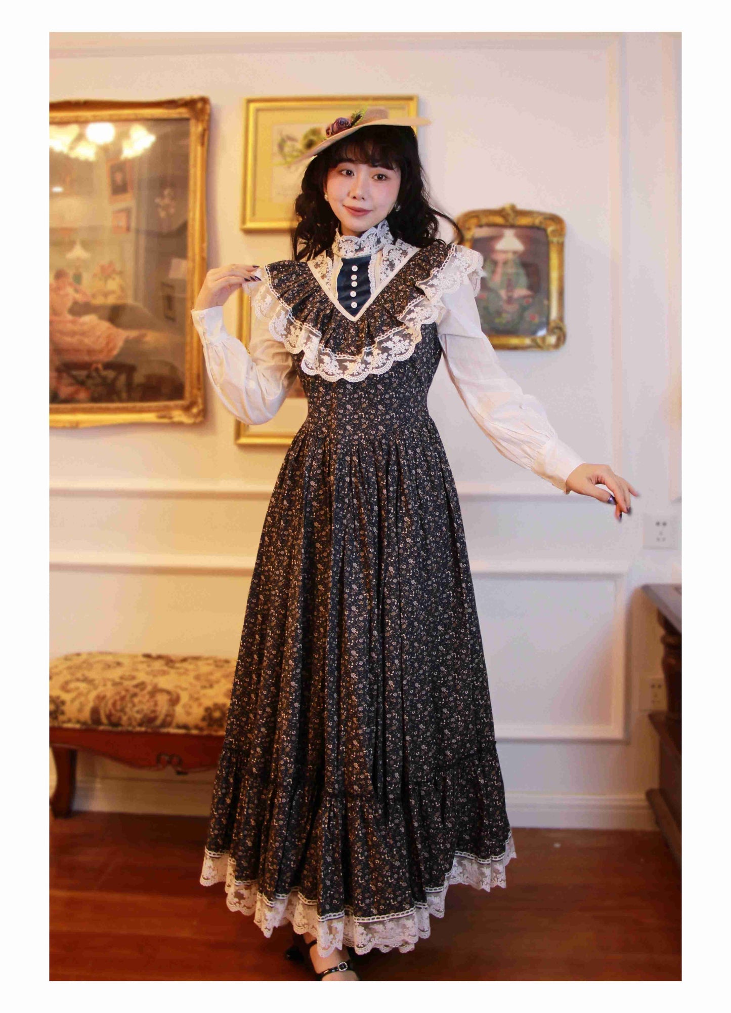Gunne Sax Remake Floral 70s Prairie Swing Dress