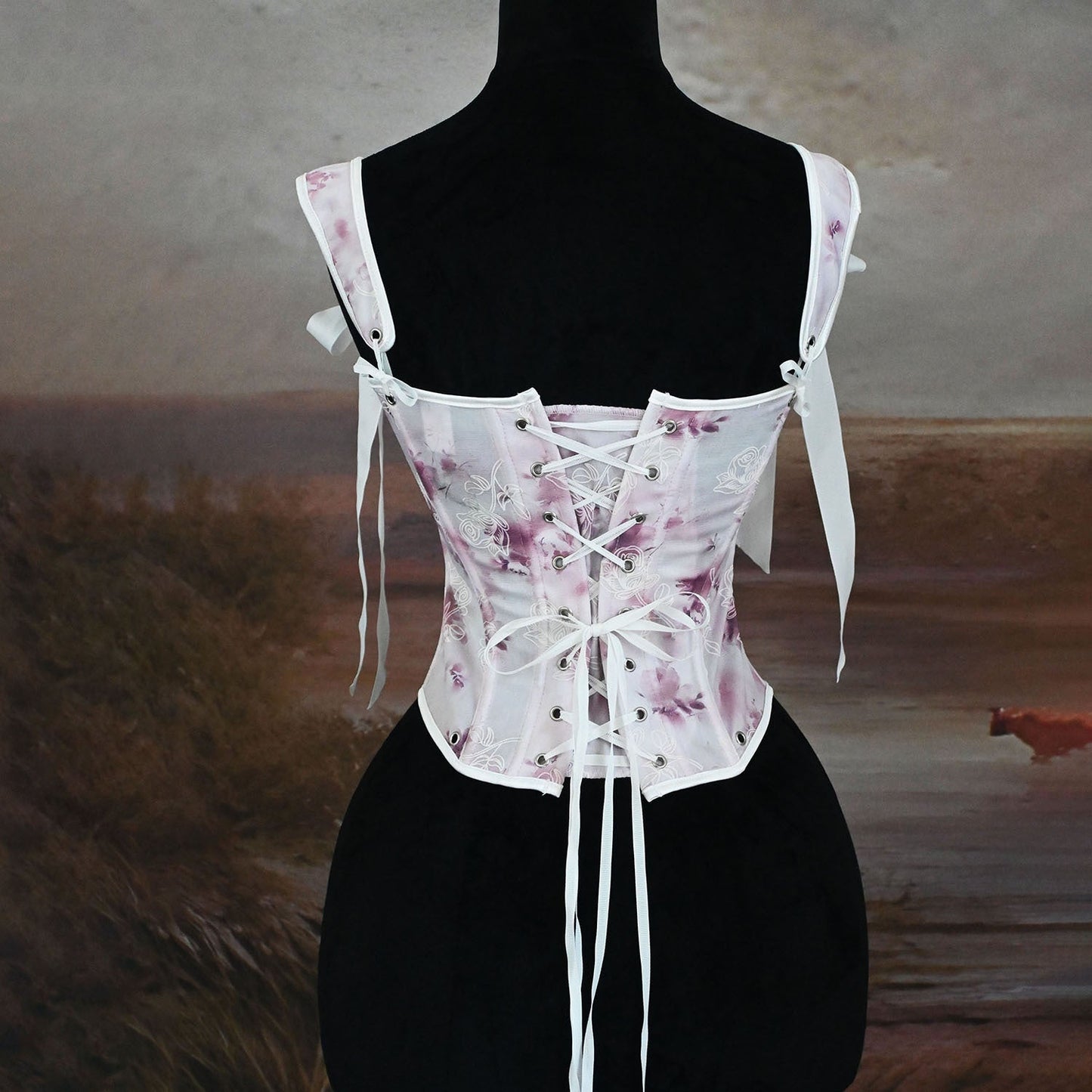 Retro Fairycore Bow Tie Floral Corset