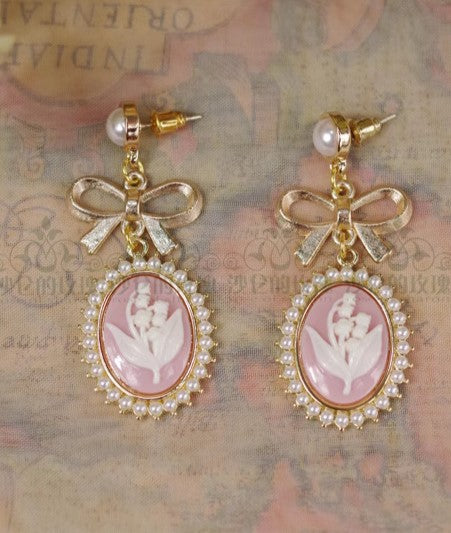 Handmade Vintage Cameo Ear Pins & Necklace