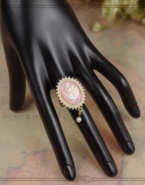 Handmade Vintage Cameo Ear Pins & Necklace
