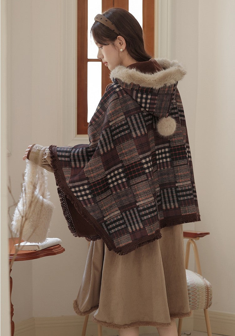 Retro Academia Plaid Hooded Cape