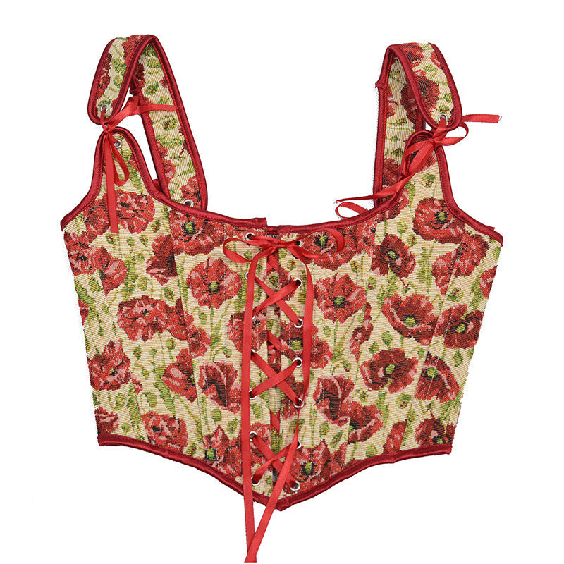 Vintage Floral Lace up Corset