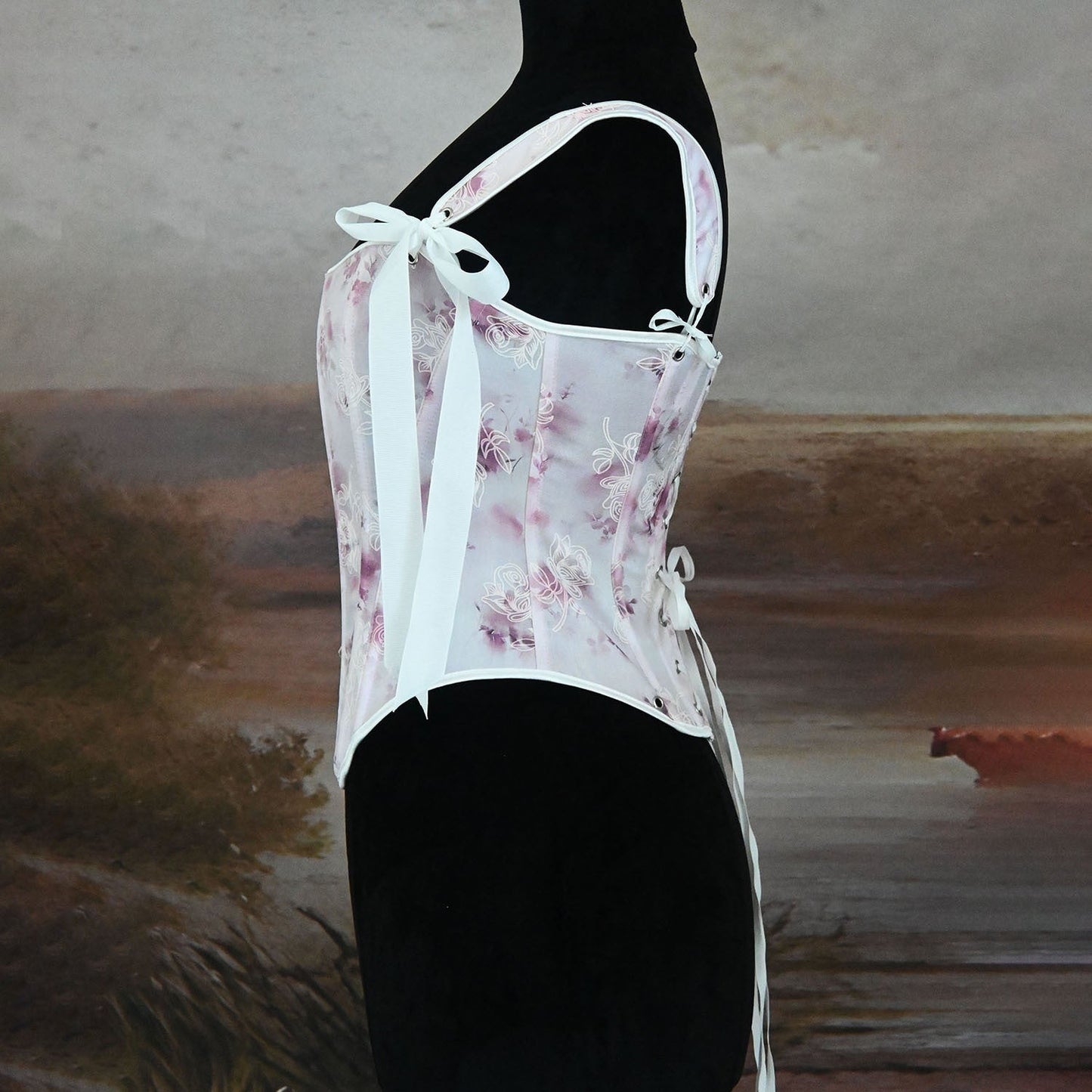 Retro Fairycore Bow Tie Floral Corset