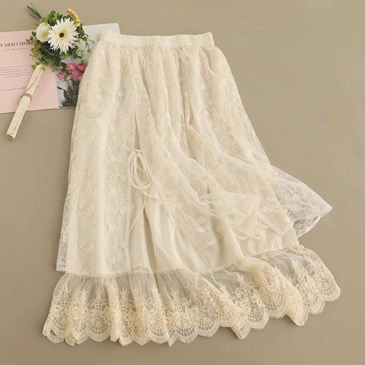 Cottagecore Embroidered Lace Skirt