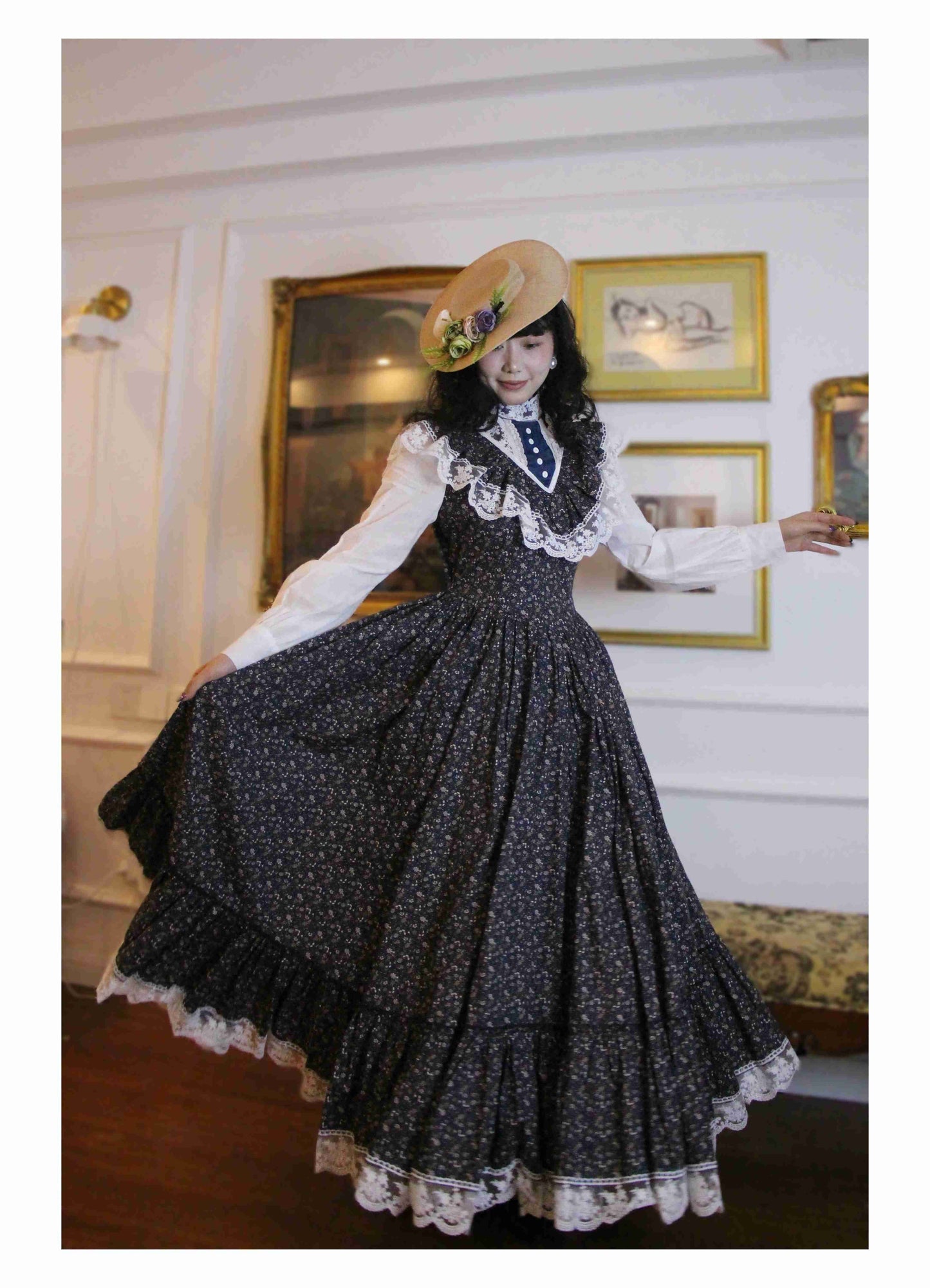 Gunne Sax Remake Floral 70s Prairie Swing Dress