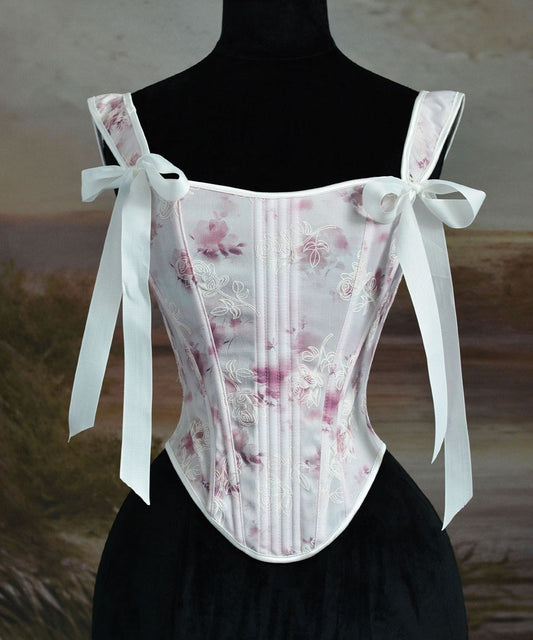 Retro Fairycore Bow Tie Floral Corset