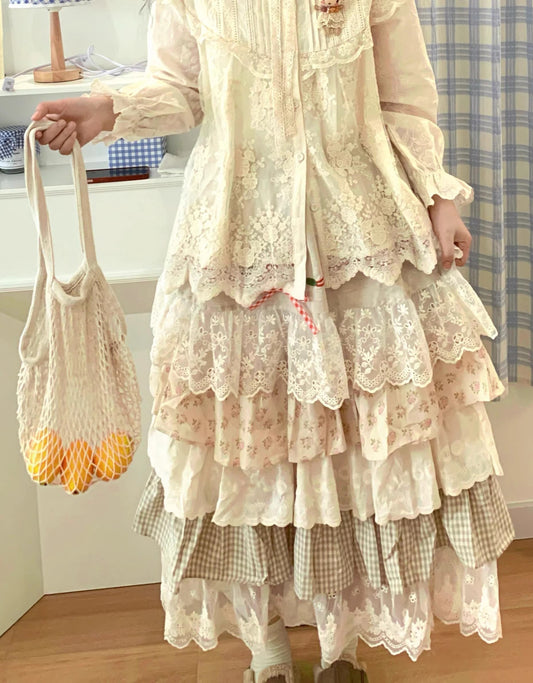 Cottagecore Embroidered Multi-layer Skirt