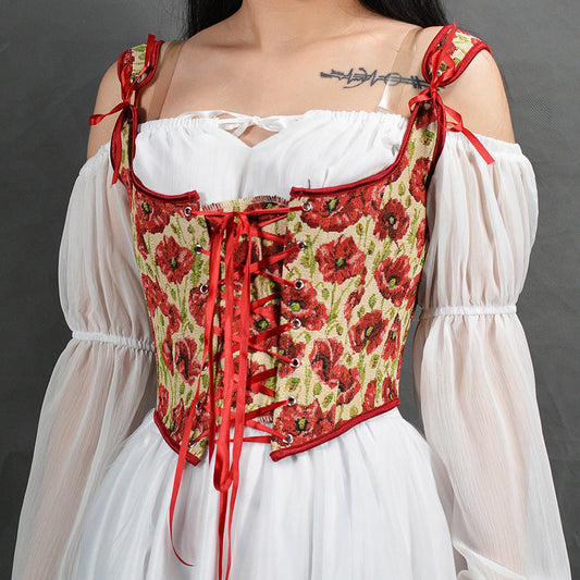 Vintage Floral Lace up Corset