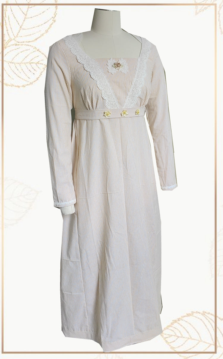 Custom Made Cotton Long Sleeves Regency Dress