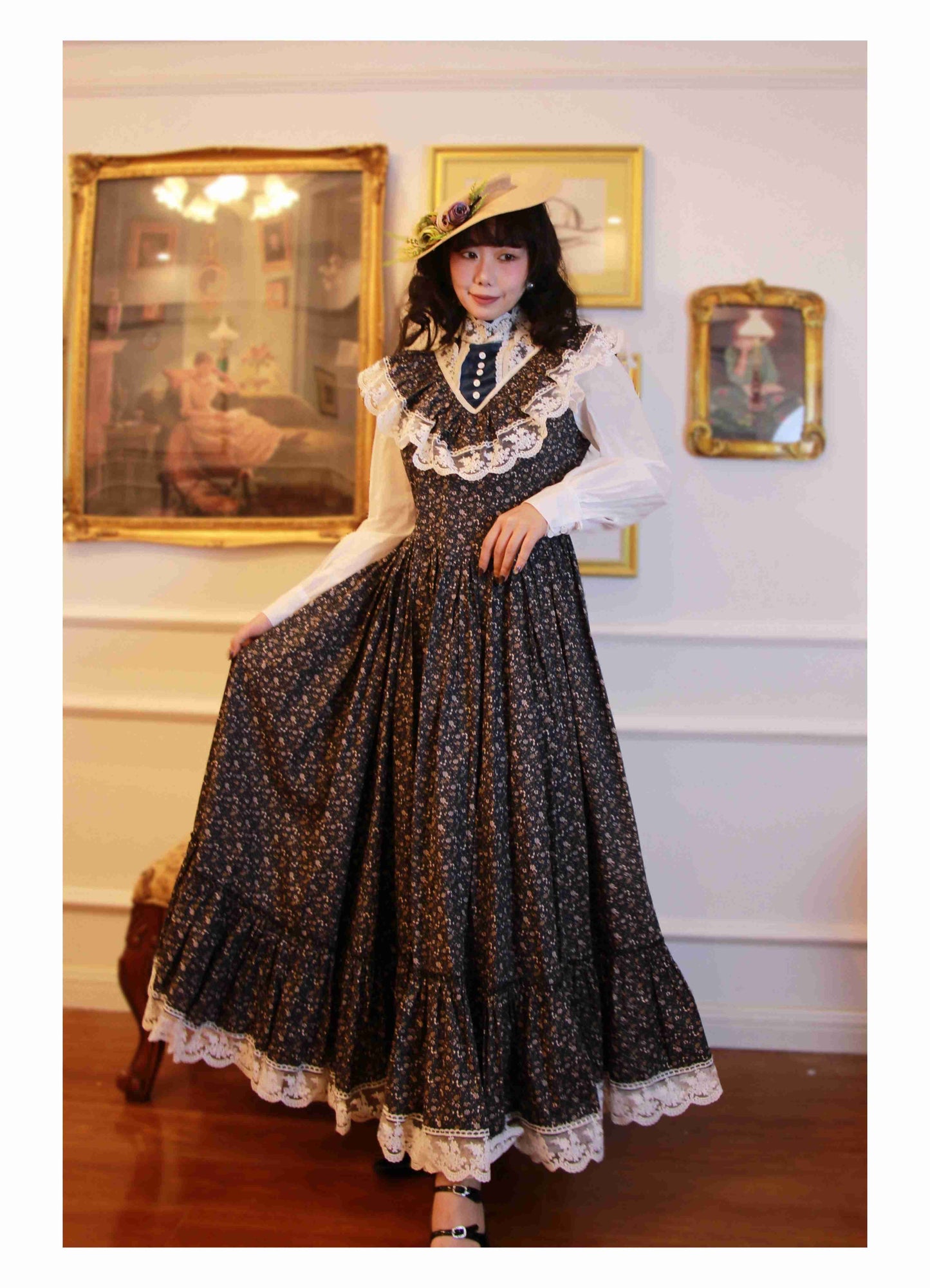 Gunne Sax Remake Floral 70s Prairie Swing Dress