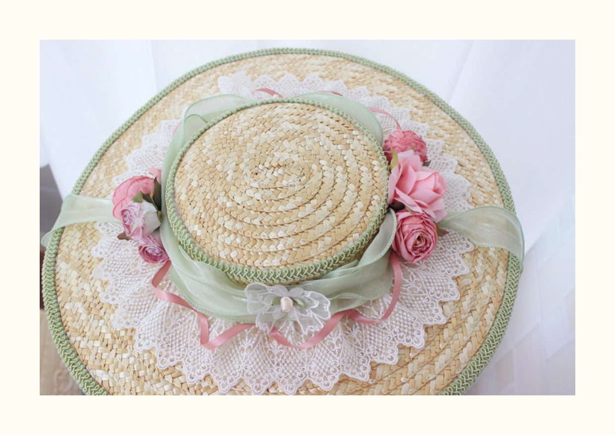 Handmade Vintage Straw Flower Bonnet Straw Hat
