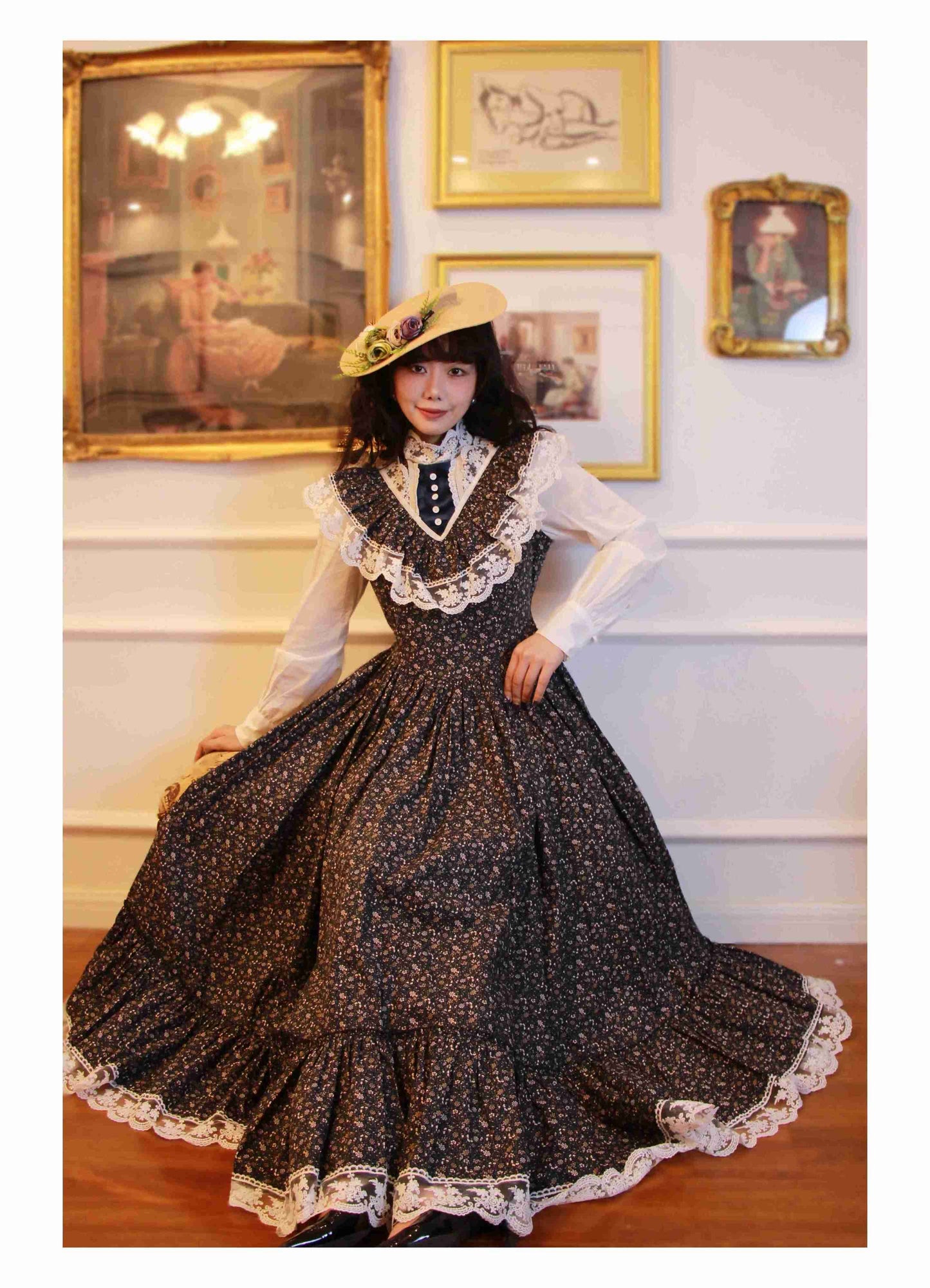 Gunne Sax Remake Floral 70s Prairie Swing Dress