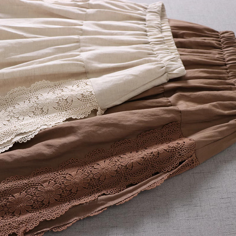 Mori kei Lace  Stitched Cotton Skirt