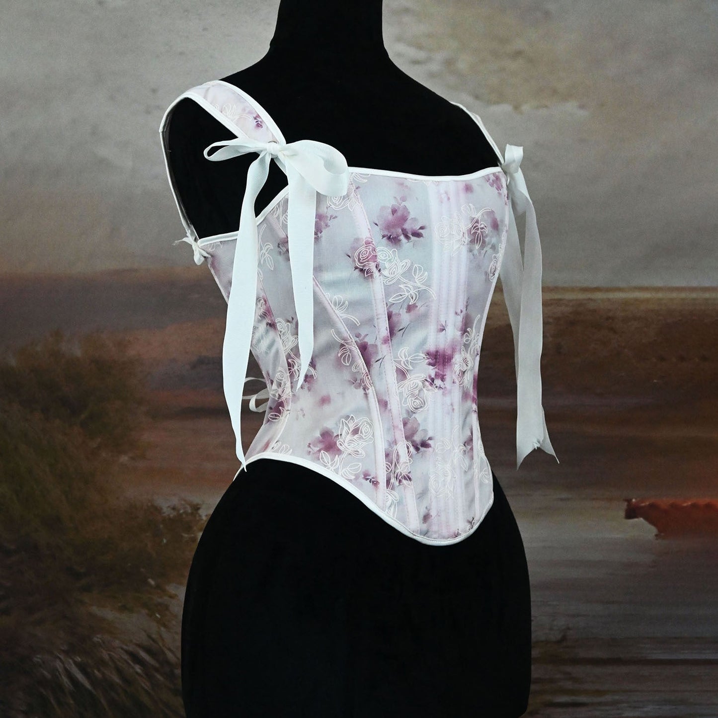 Retro Fairycore Bow Tie Floral Corset