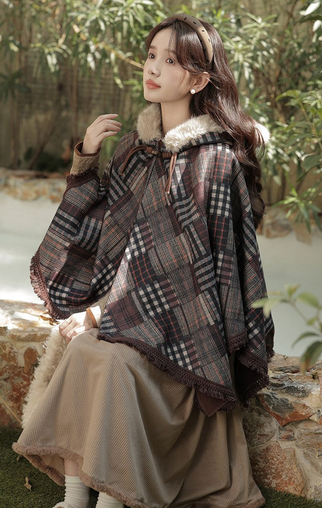 Retro Academia Plaid Hooded Cape