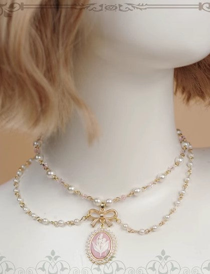 Handmade Vintage Cameo Ear Pins & Necklace