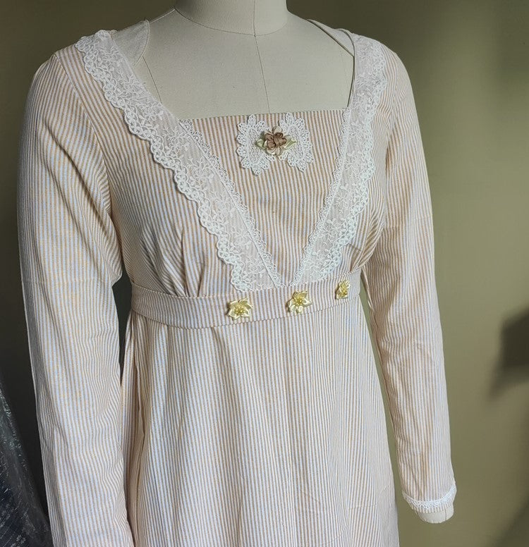 Custom Made Cotton Long Sleeves Regency Dress